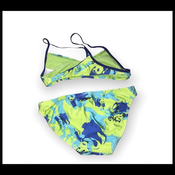 Speedo Bikini Racing 2 Piece Blue Green Aqua Panda Beijing - Picture 2 of 7